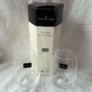 Dartington Clear Crystal Stemless Set If Two Wine Glasses New In Box